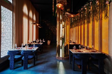 a room with tables and chairs