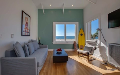 a living room with a couch and a table