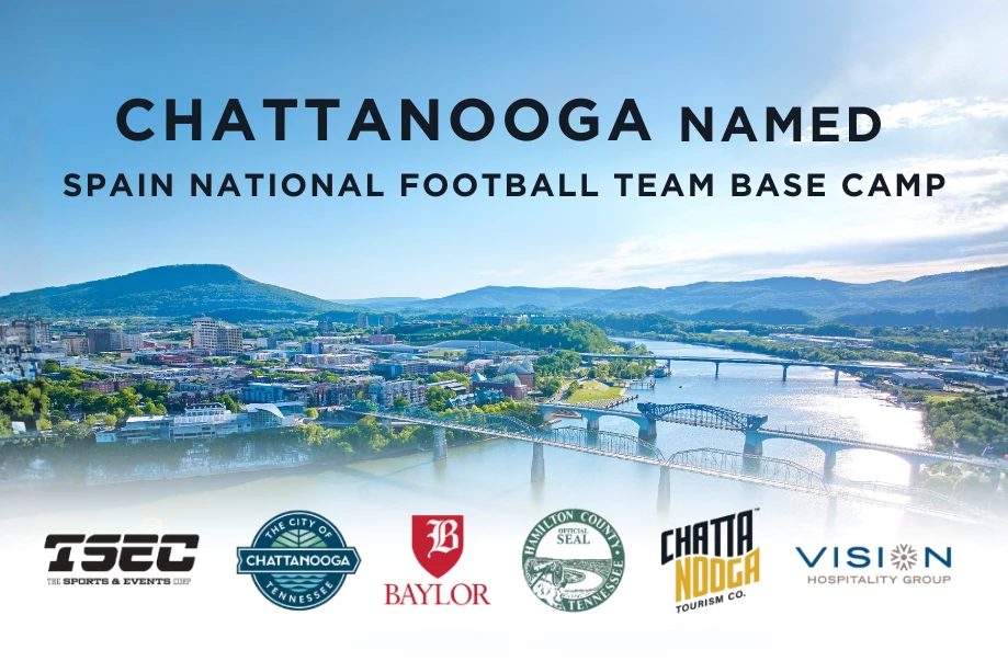 a group of logos and a bridge over a river