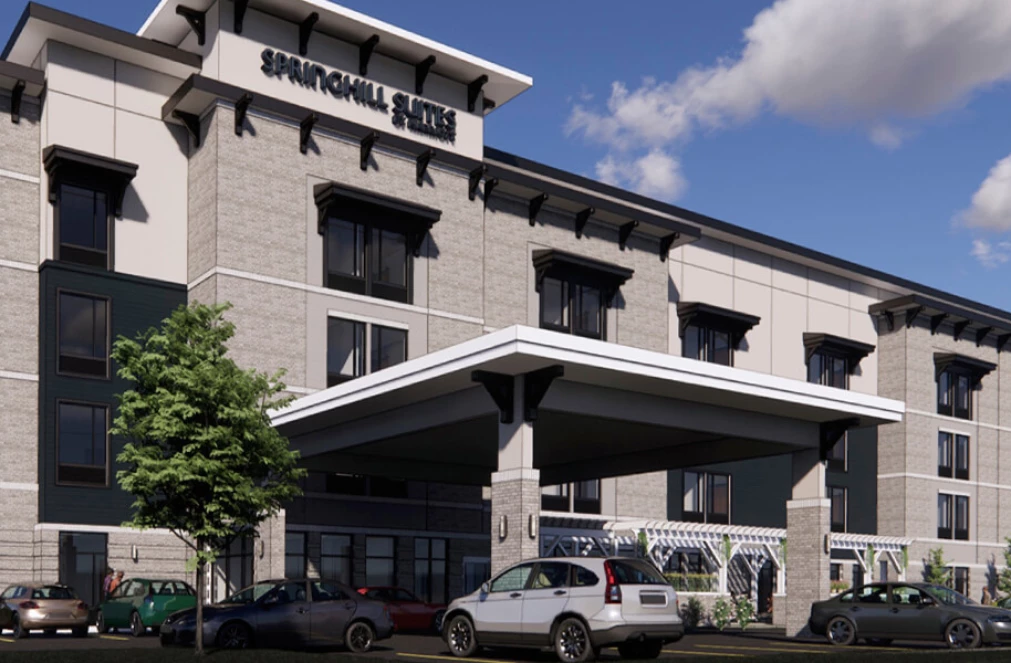 a building with cars parked outside