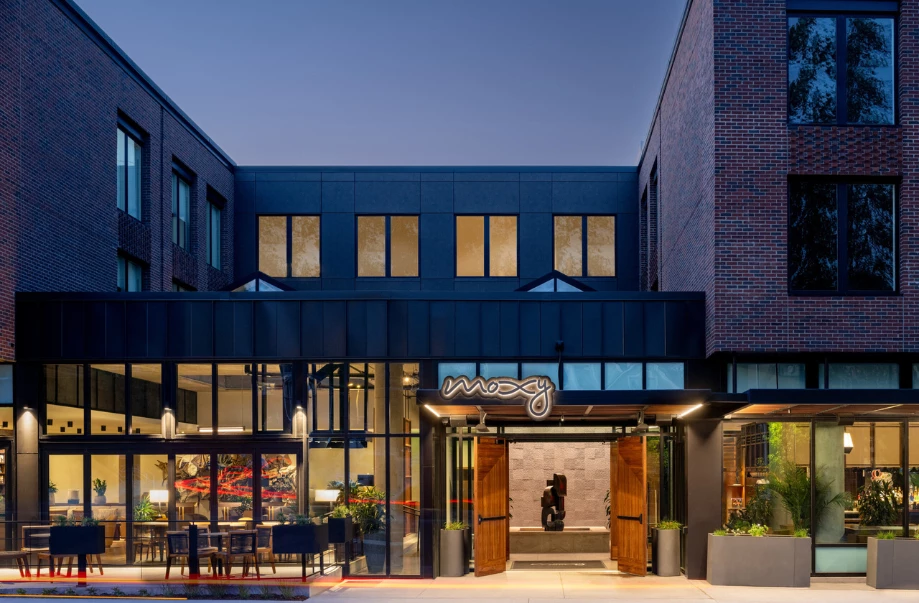 a building with a glass door