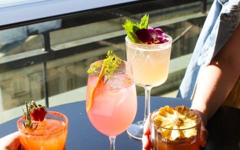 a group of drinks on a table