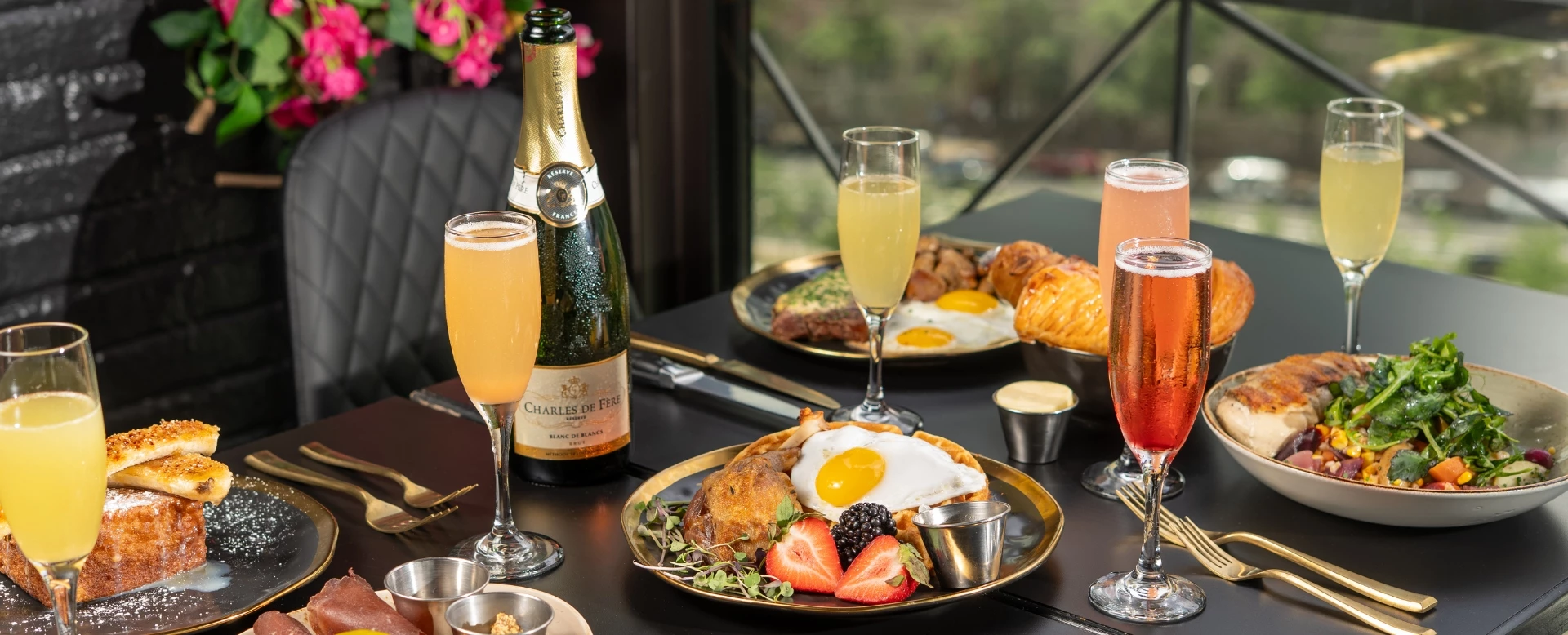 a table with food and drinks