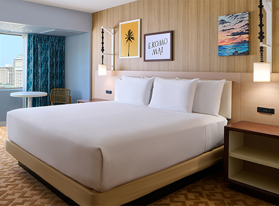 a bed in a hotel room