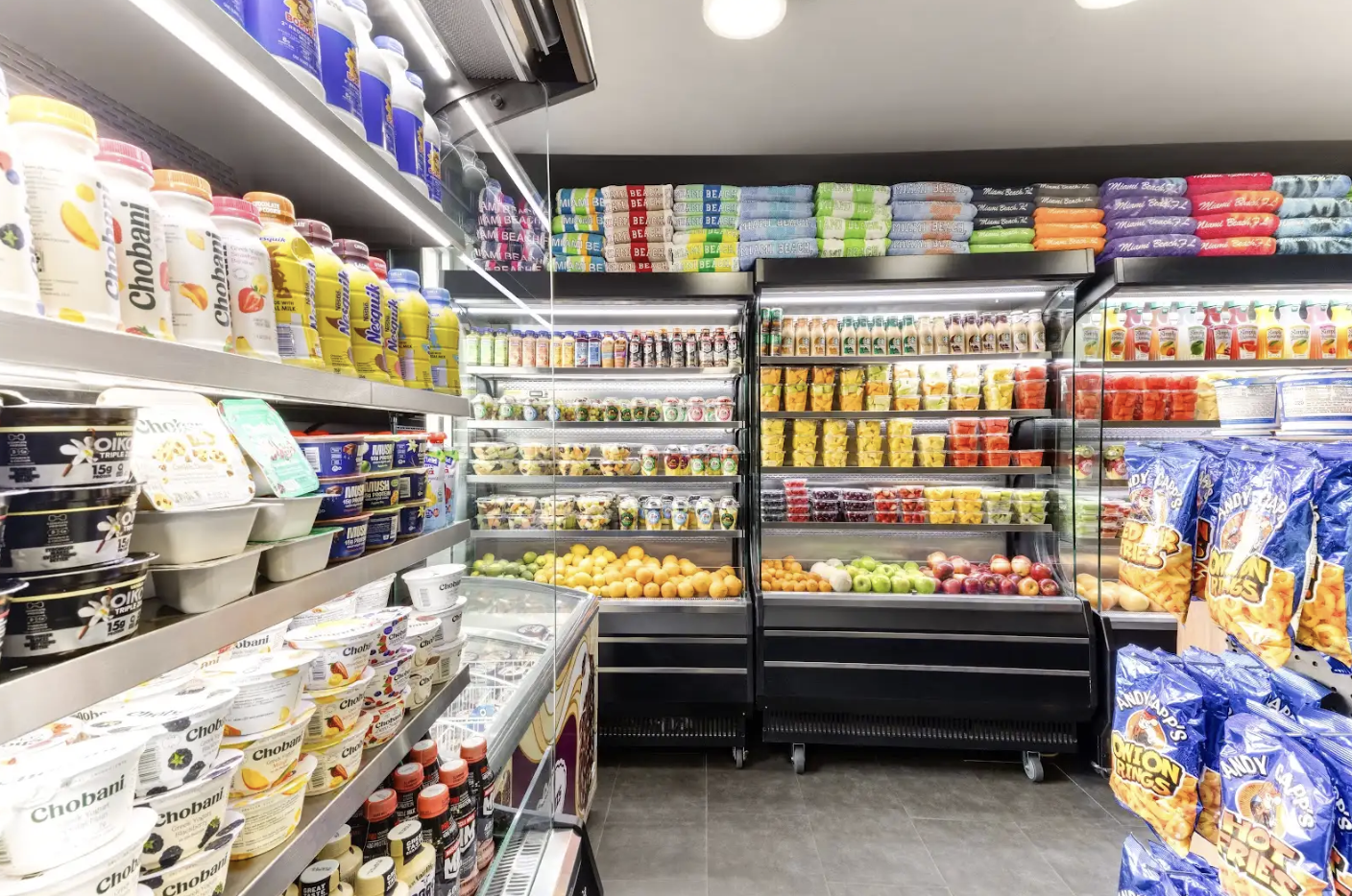 a grocery store with shelves of food