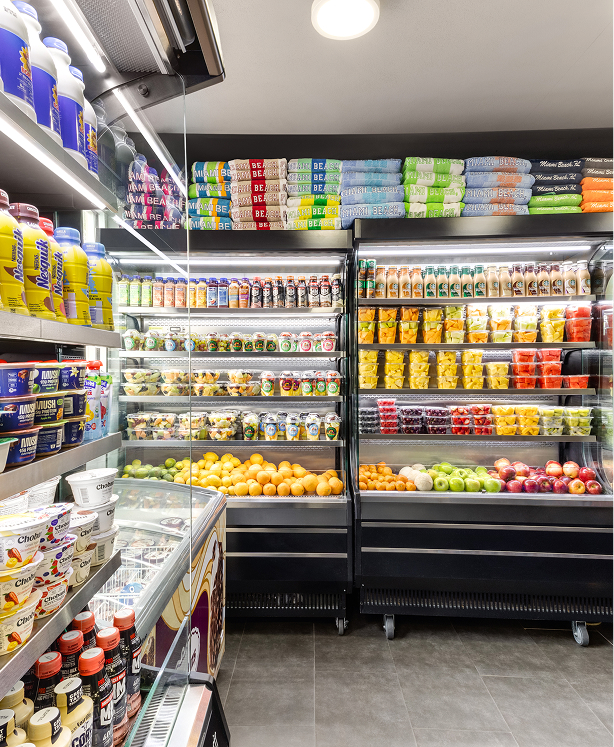 a grocery store with shelves of food