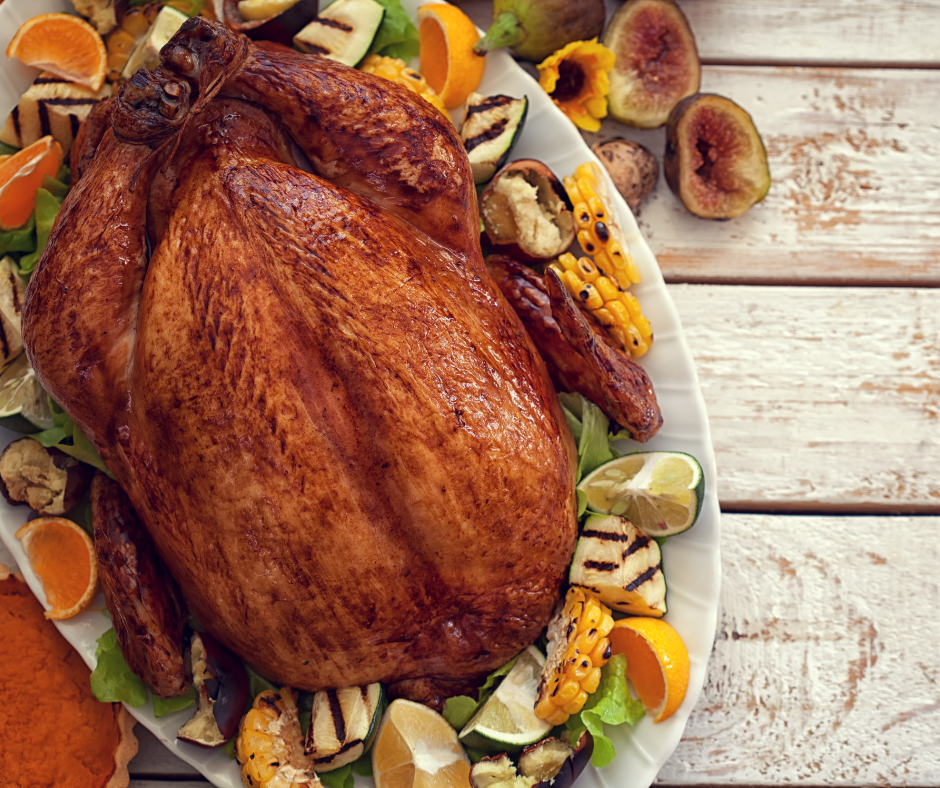 a turkey with vegetables on a plate