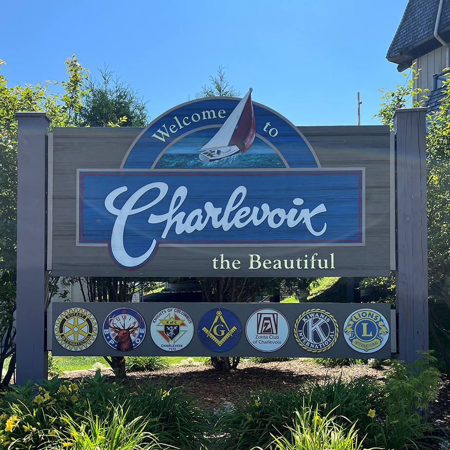 a sign with many logos on it