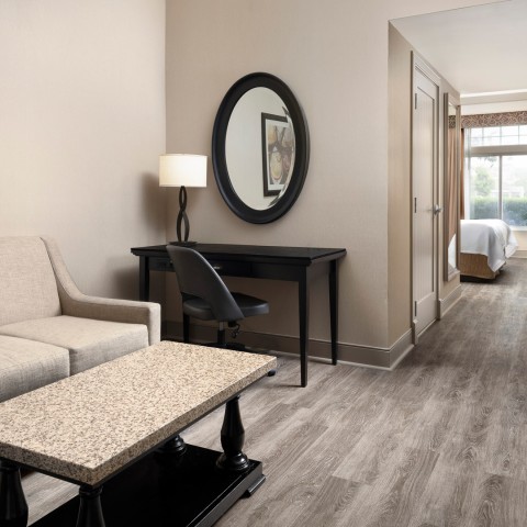 a room with a couch and a table