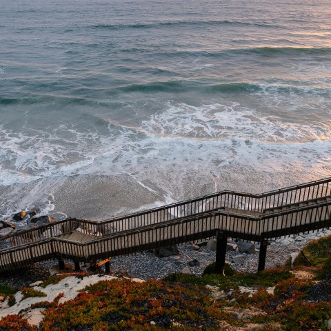 a stairs leading to a beach