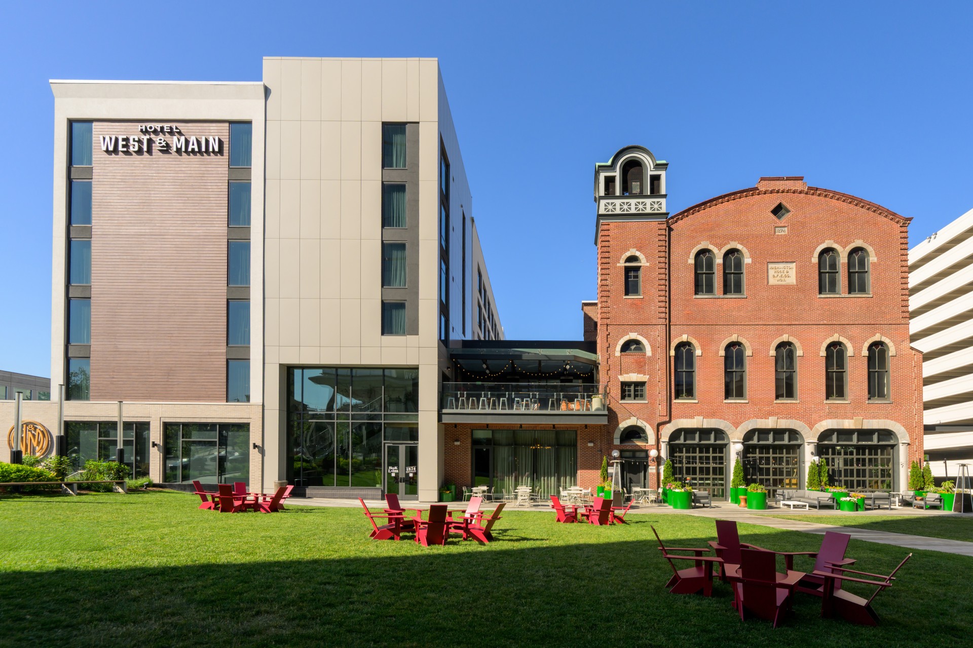 Exterior of West & Main with Lawn