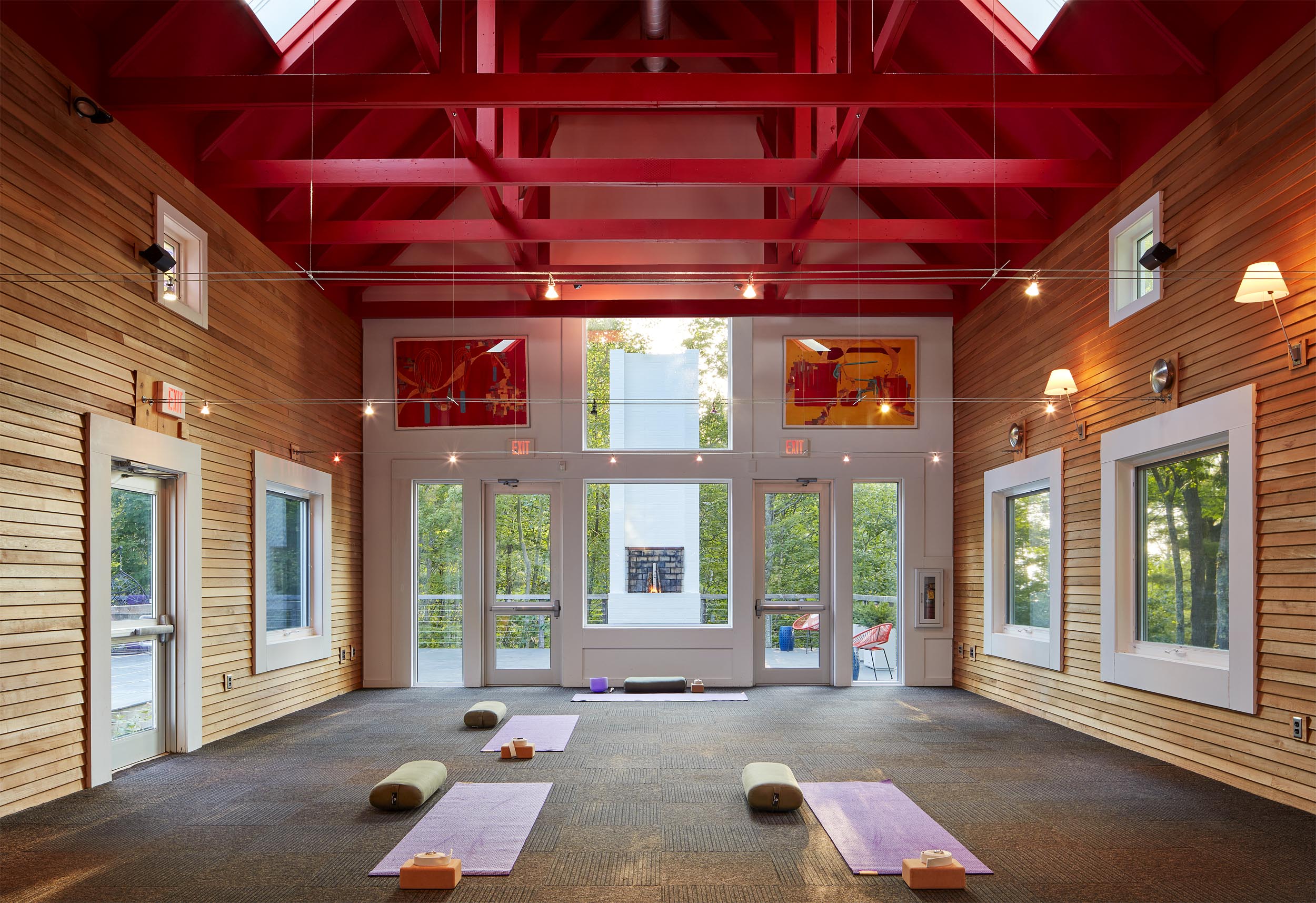 a room with mats and mats on the floor