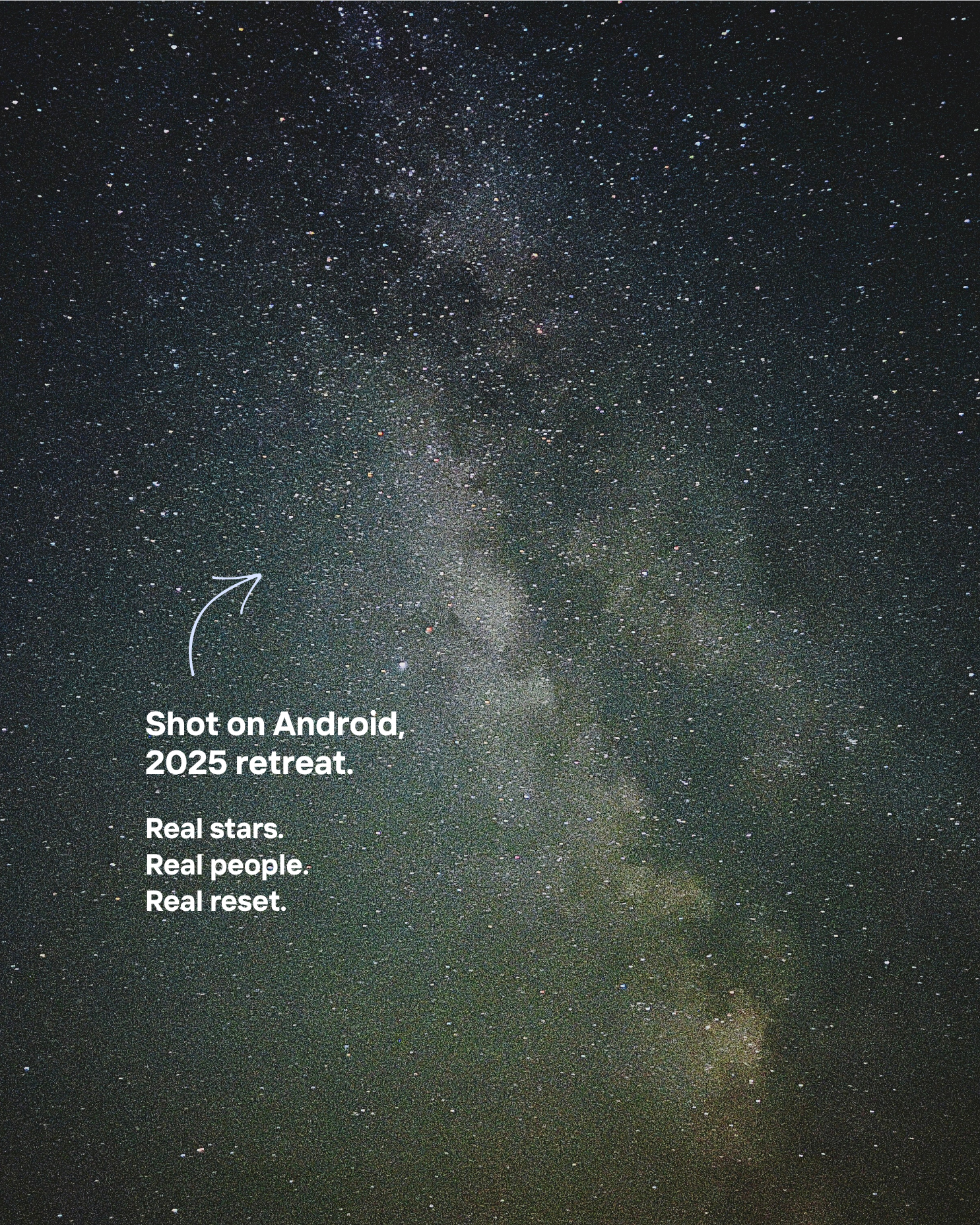 a starry night sky with white text