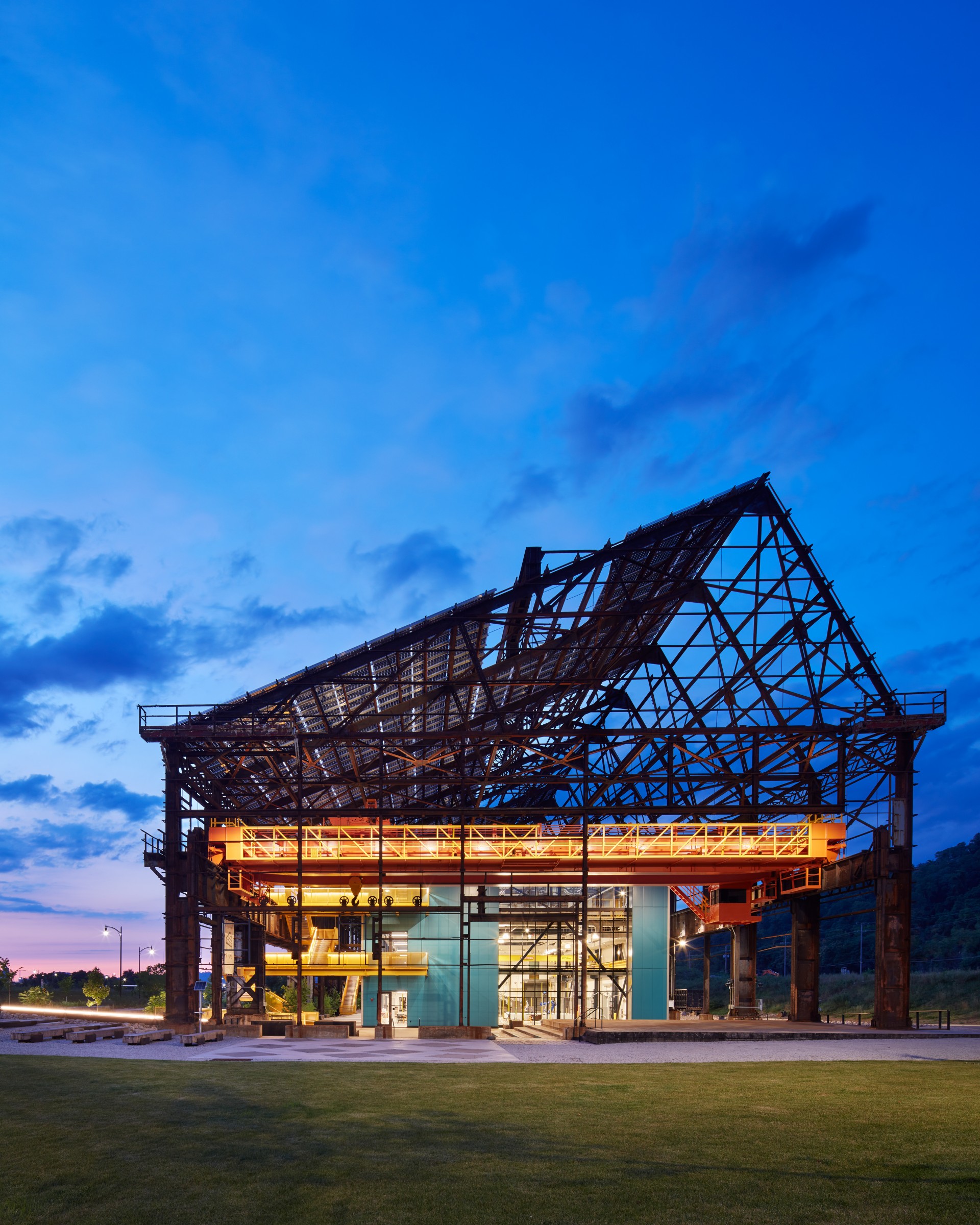 a building with a roof frame