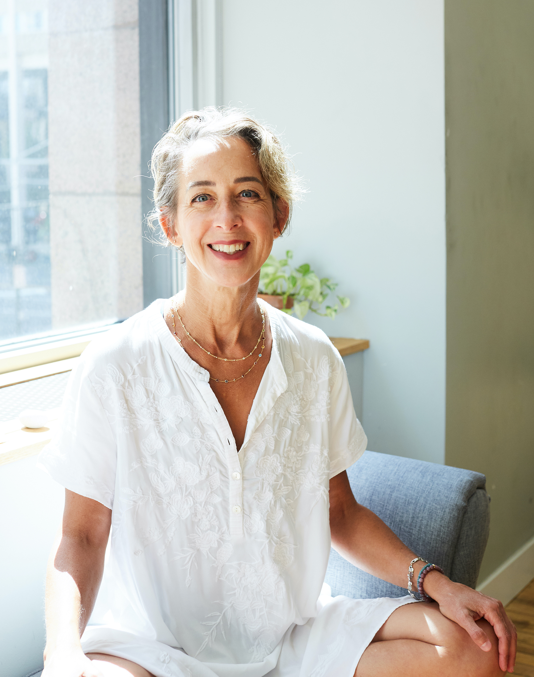 a woman smiling at camera