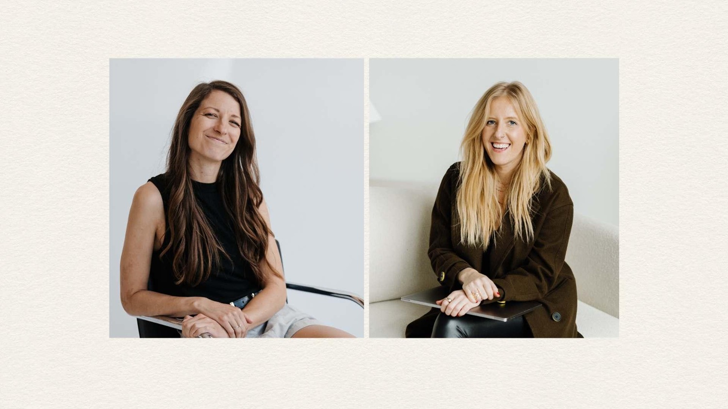 a collage of women sitting on a couch