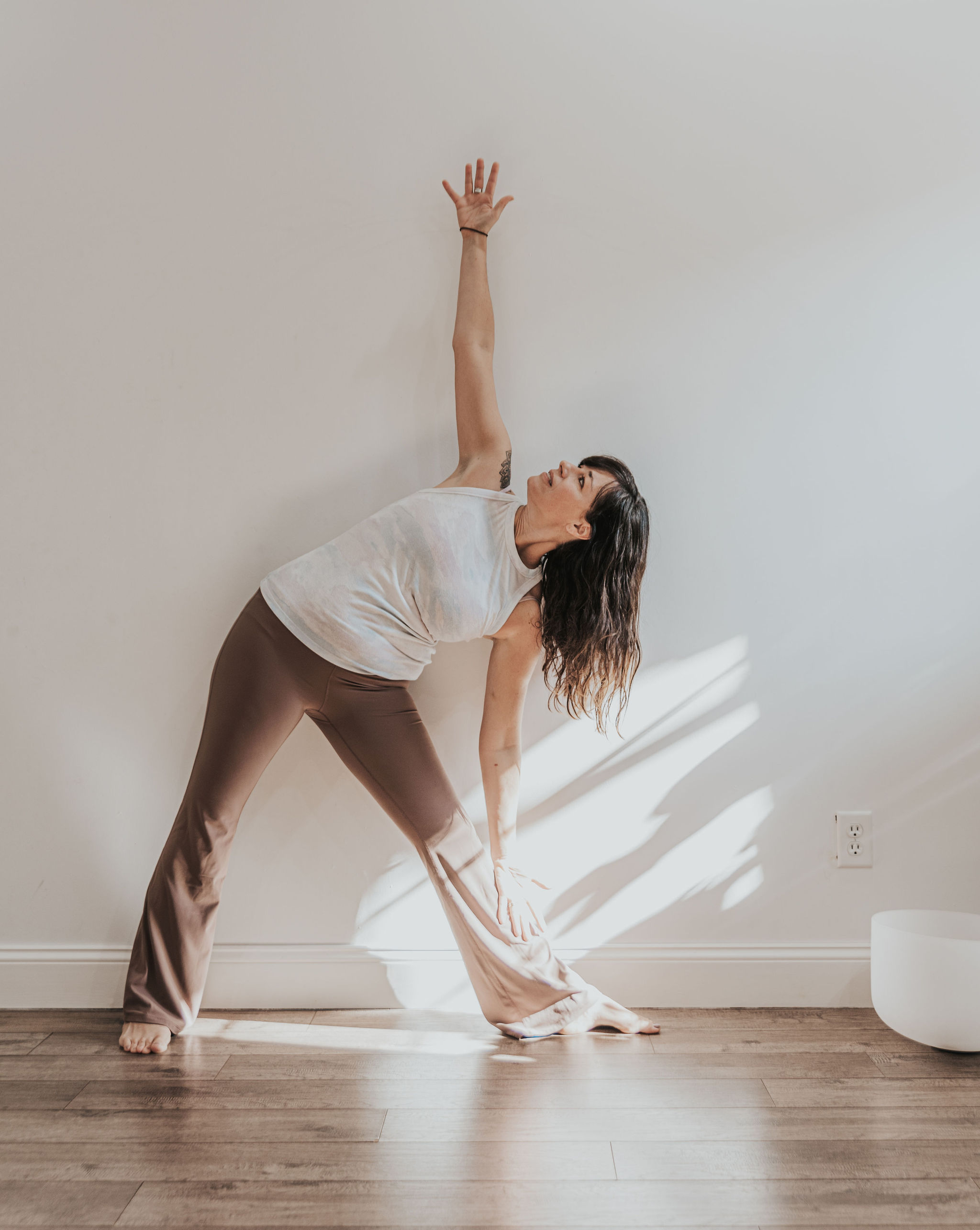 a woman stretching her body