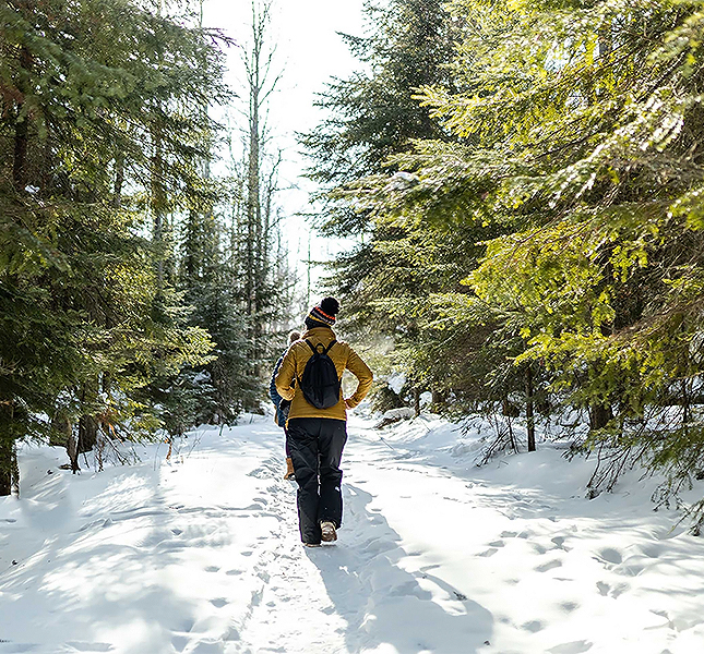 a person walking in the snow