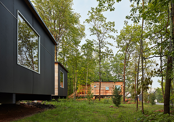 View of some large cabins surrounded by nature