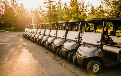 a row of golf carts