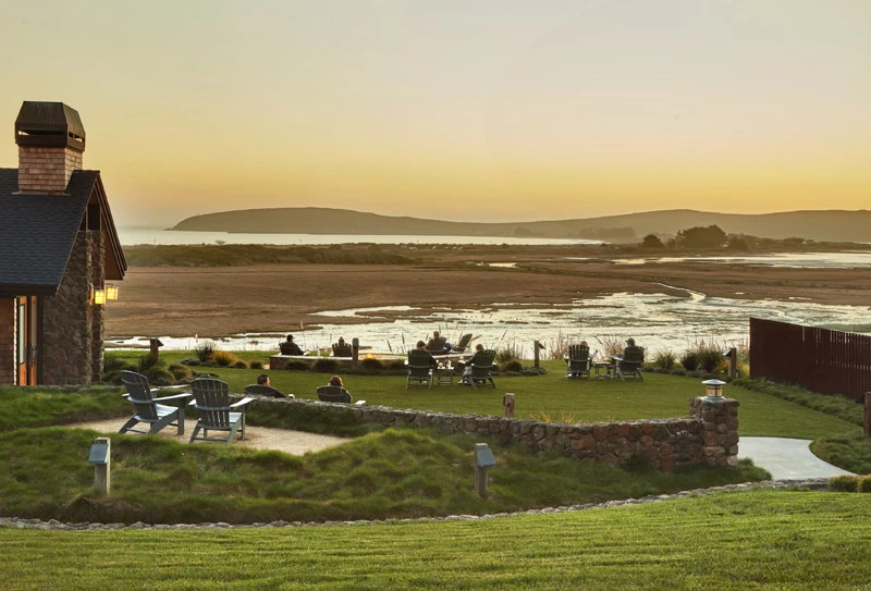 General view of the Bodega Bay property at sunset