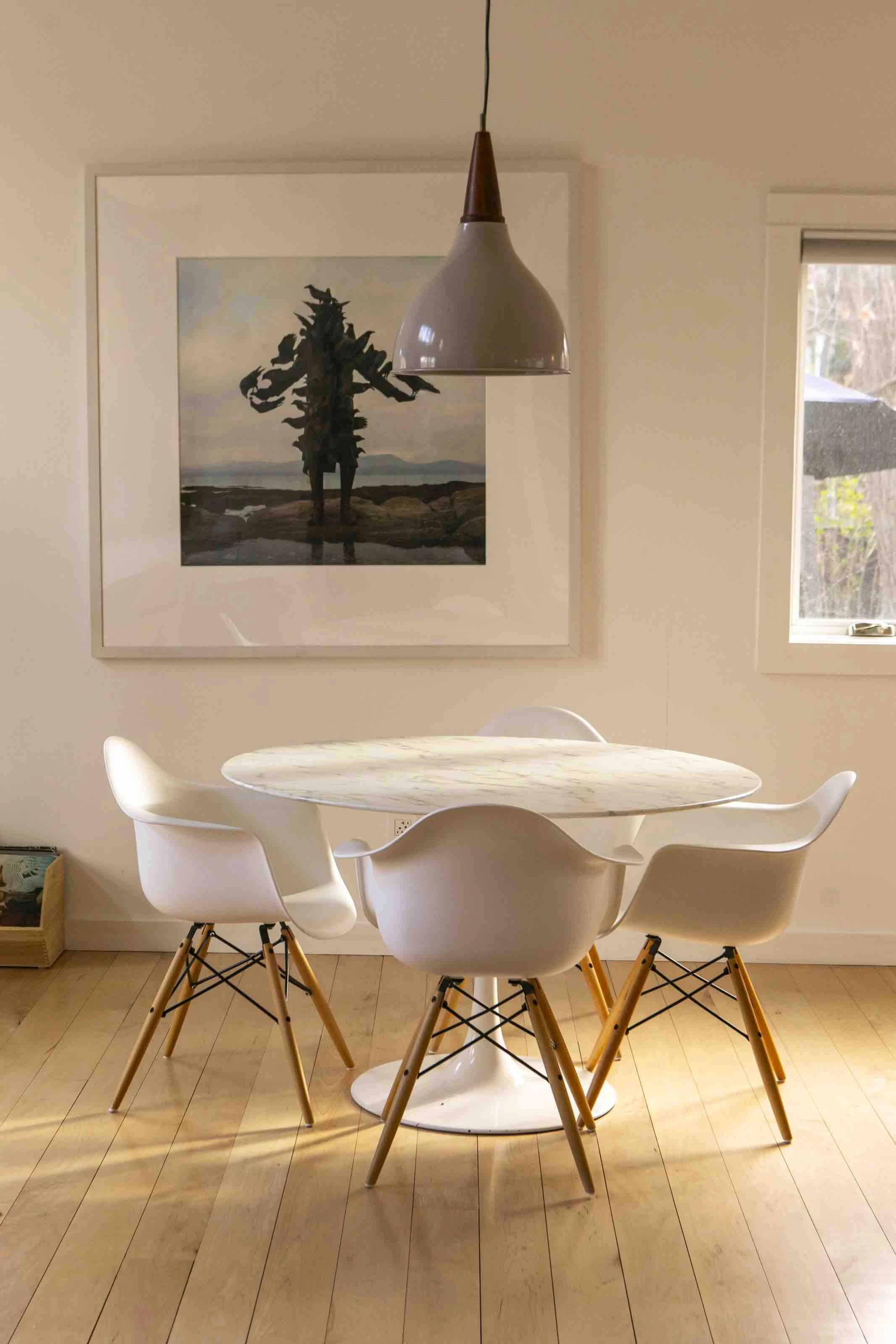 a table and chairs in a room