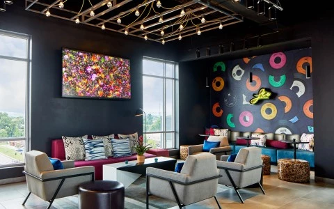 private events lounge area with a colorful, yet modern look