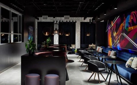 side angle of the restaurant and bar seating area