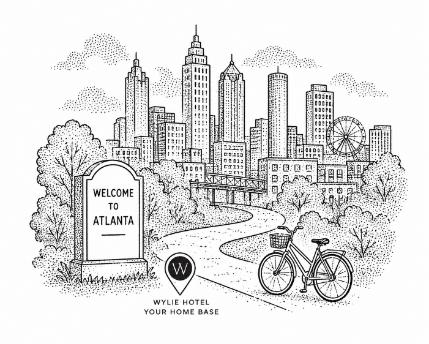 a black and white drawing of a city