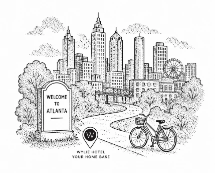 a black and white drawing of a city