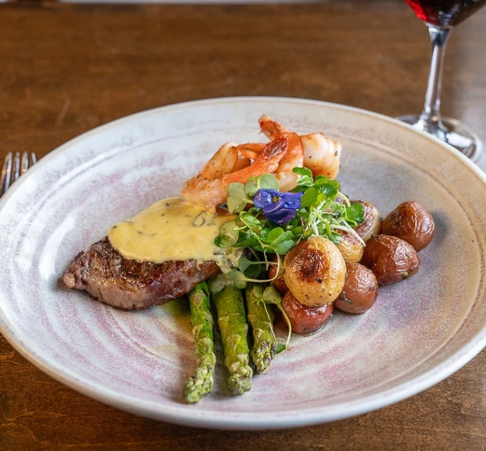 a plate of food with a fork and knife