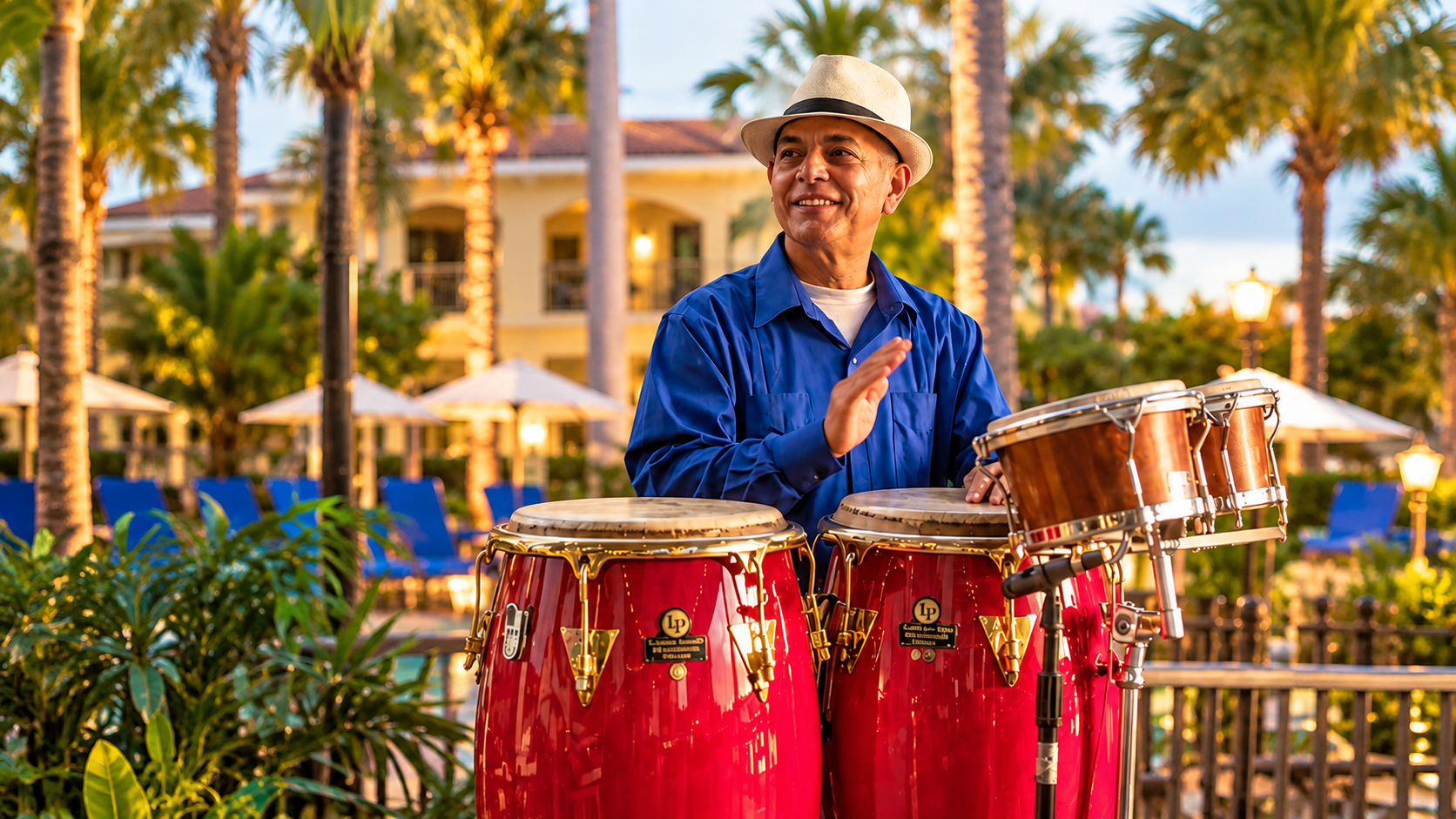a man playing drums outside