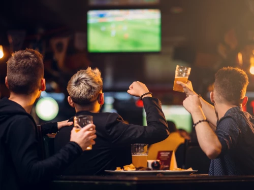 a group of people watching a football game