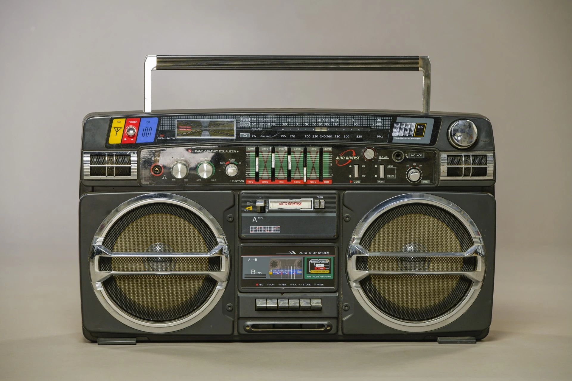 a black boom box with speakers