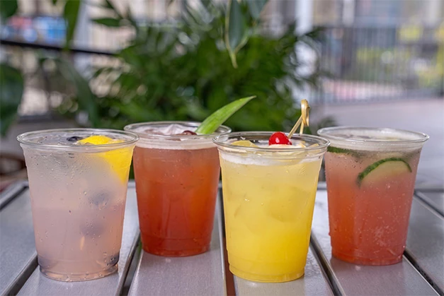 a group of drinks on a table