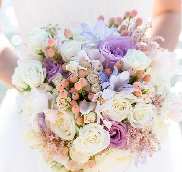 bouquet with beautiful purple and pink flowers