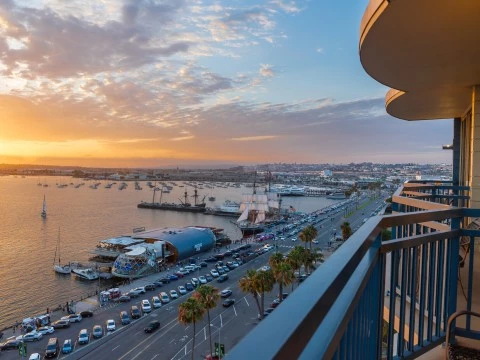 a view of a city from a balcony