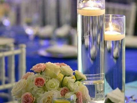 Wedding table set up with flowers and candles