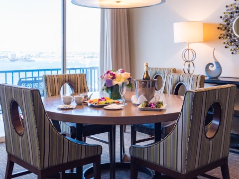 a table with food and drinks on it