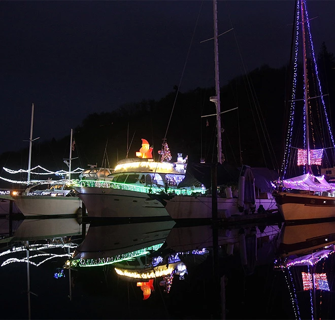 boats on the water with lights