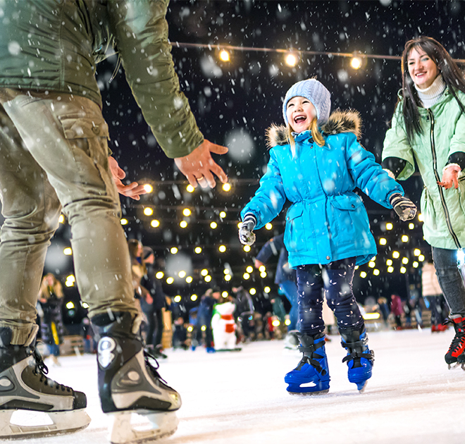 a group of people ice skating