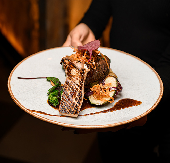 a plate of food on a hand