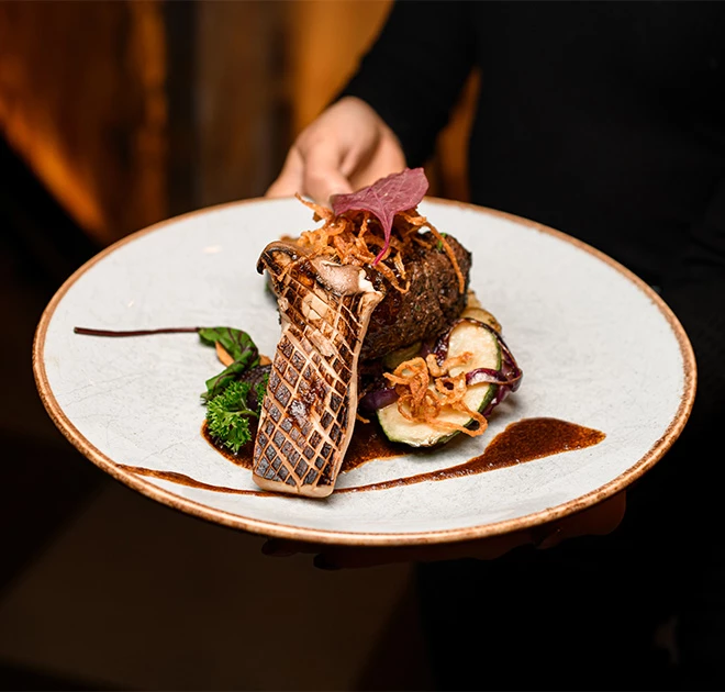 a plate of food on a hand