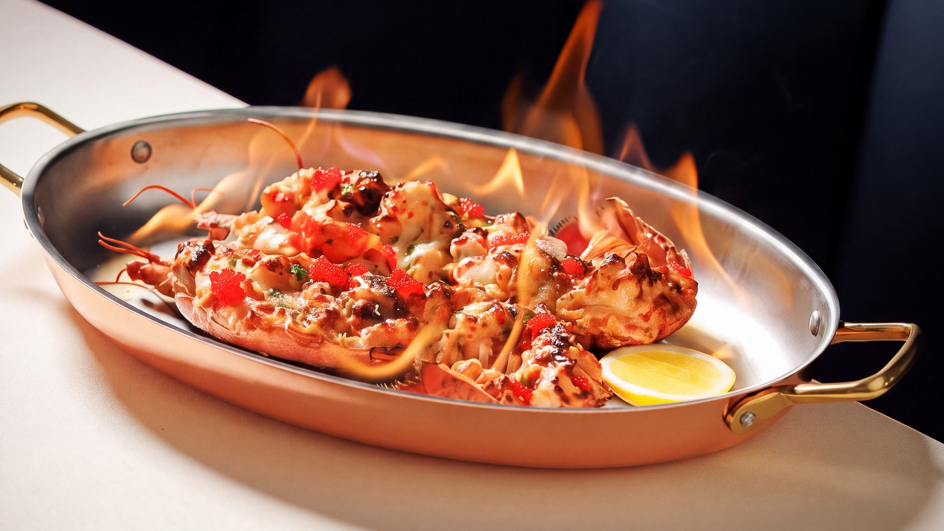 a plate of food on fire