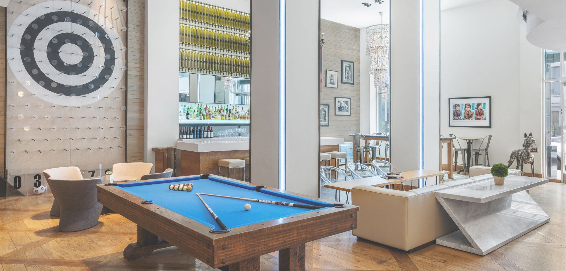 a pool table in a room