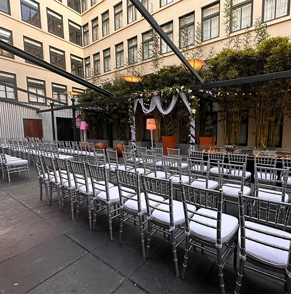 a group of chairs in a row