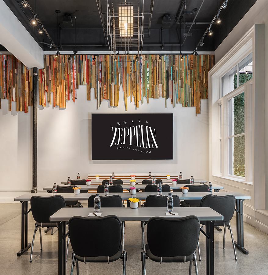 a room with tables and chairs