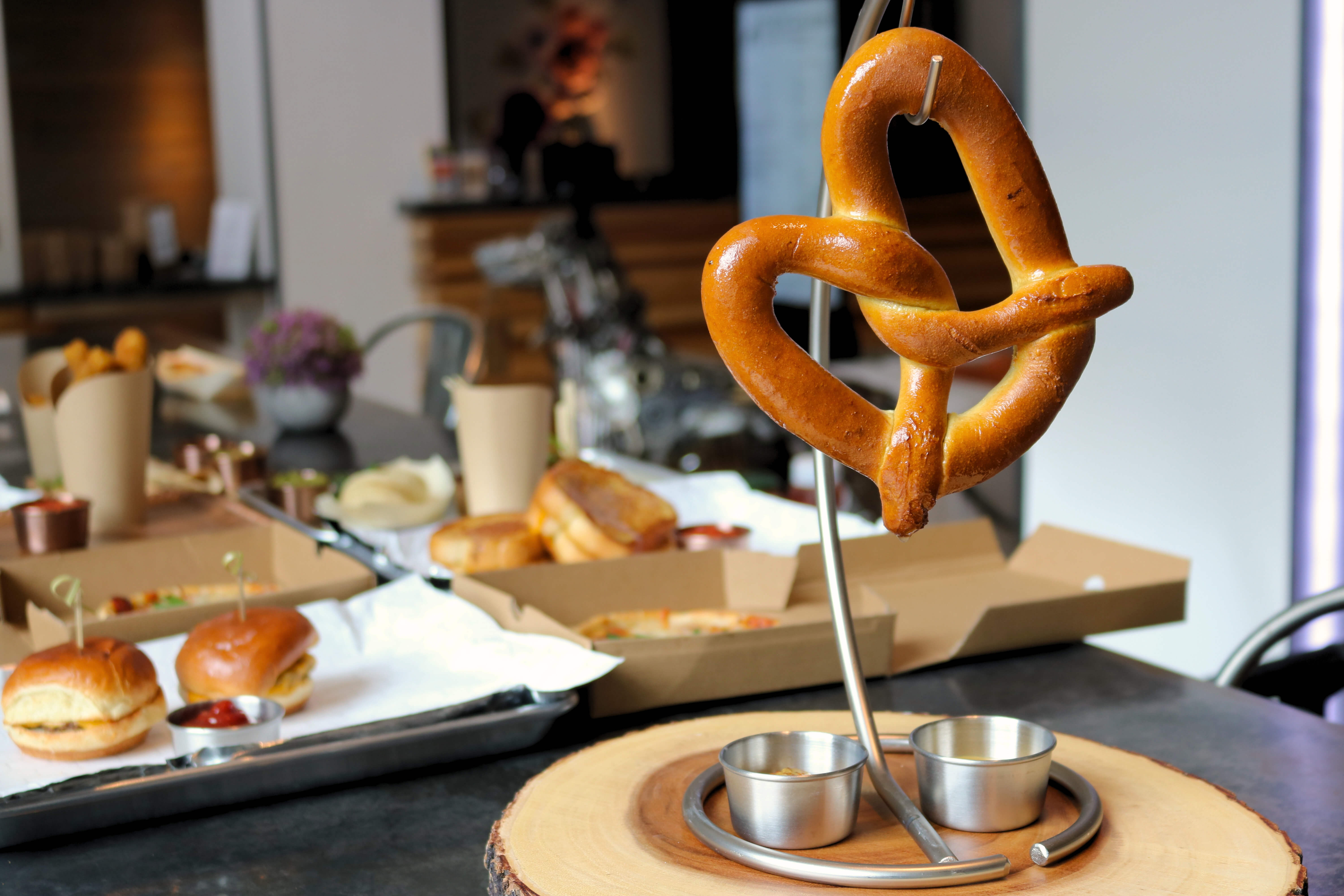 a pretzel from a metal holder