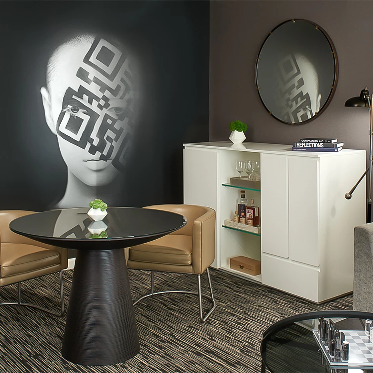 a room with a table and chairs
