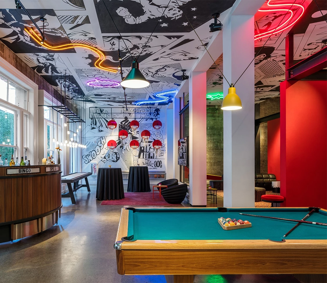a pool table in a room